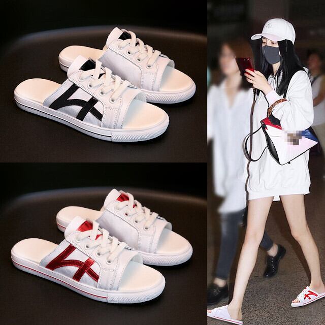 サンダル スリッパ レディース スニーカー風 ペタンコサンダル ライン ホワイト ブラック/レッド 22cm/22.5cm/23cm/23.5cm/24cm/24.5cm/25cm