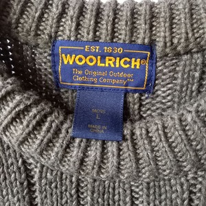 ウールリッチ　クルーネック　コットンセーター　畔編みニット　3D　オリーブ　L