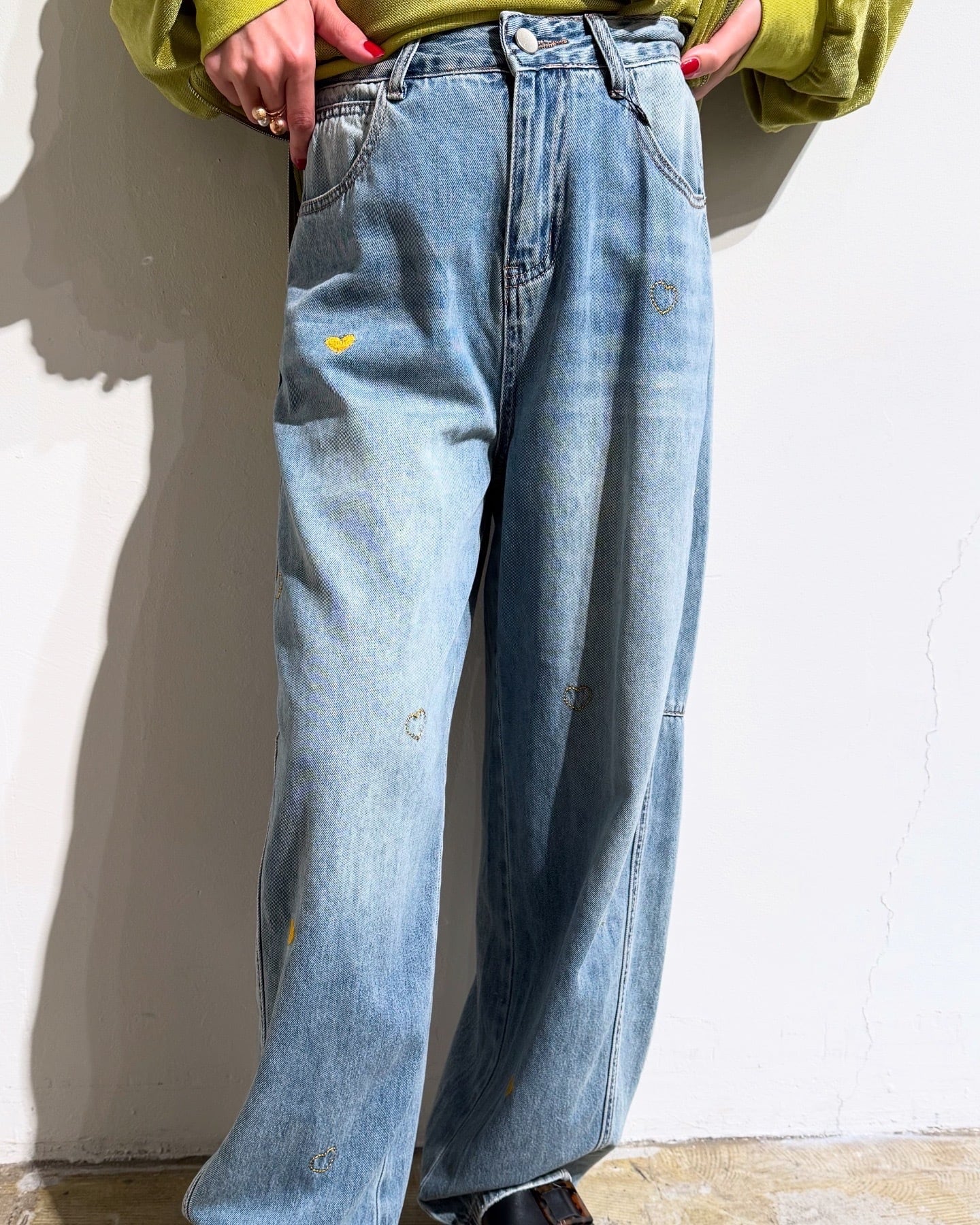 ポリーヌブロー 刺繍ハートワイドデニムパンツ | Sister by