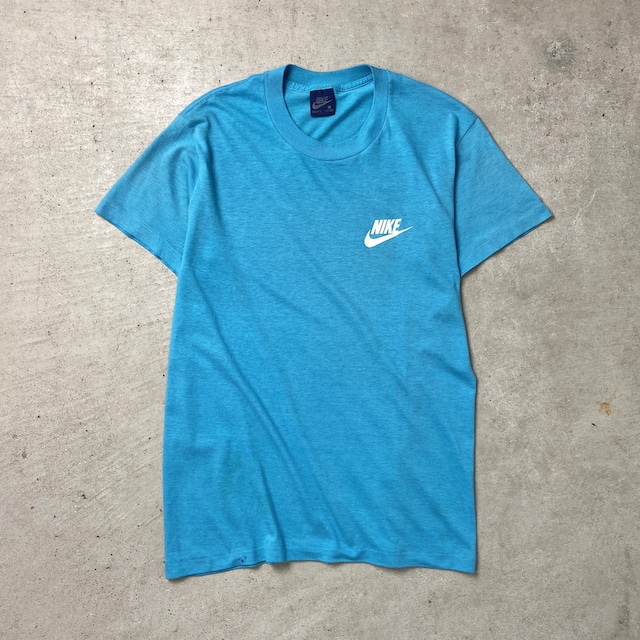 80年代 USA製 紺タグ NIKE ナイキ ワンポイントロゴプリント Tシャツ メンズS相当 古着 80s ヴィンテージ VNTAGE ライトブルー 水色【Ｔシャツ】/ブルー