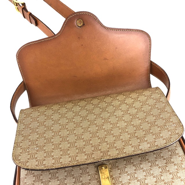 CELINE セリーヌ マカダム ショルダーバッグ ベージュ 馬車 ホースキャリッジ PVCレザー ダブルフラップ vintage ヴィンテージ オールド fncfpb