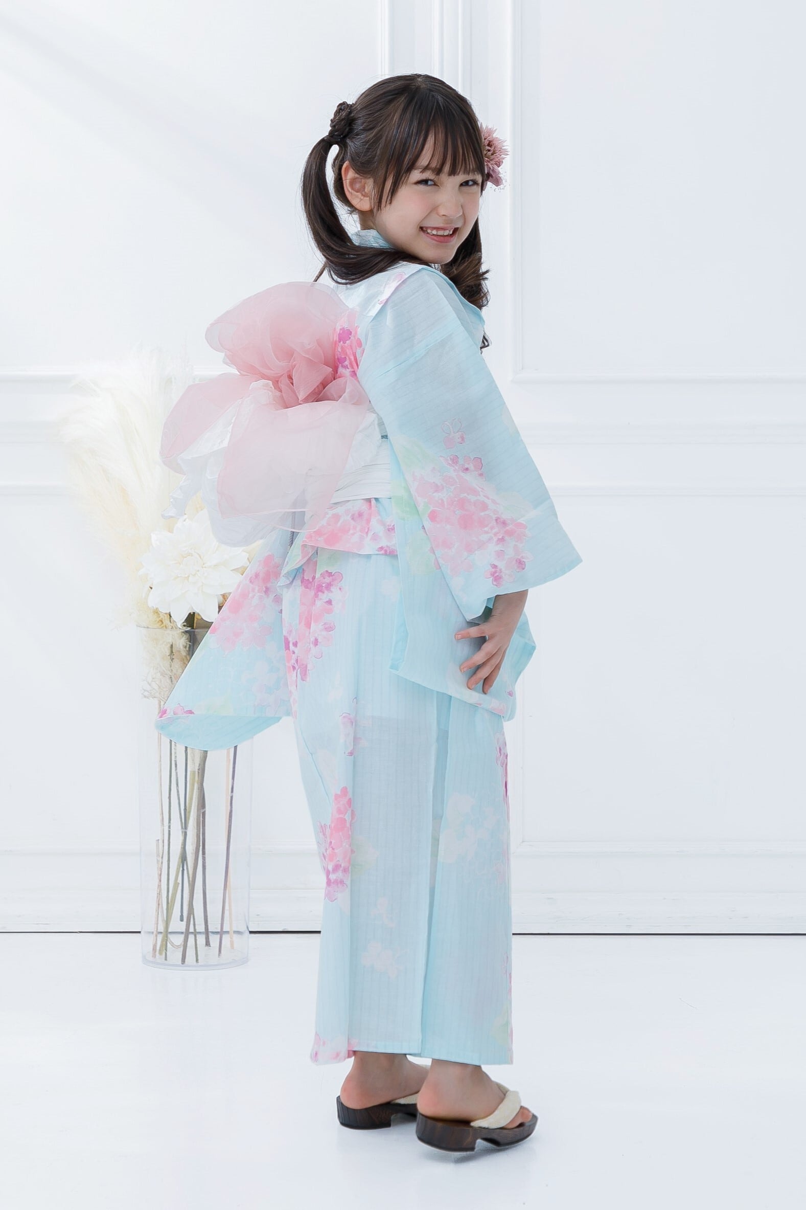 キッズ浴衣2点セット涼風の水彩紫陽花（水色）Y4-81 | ANDESIR