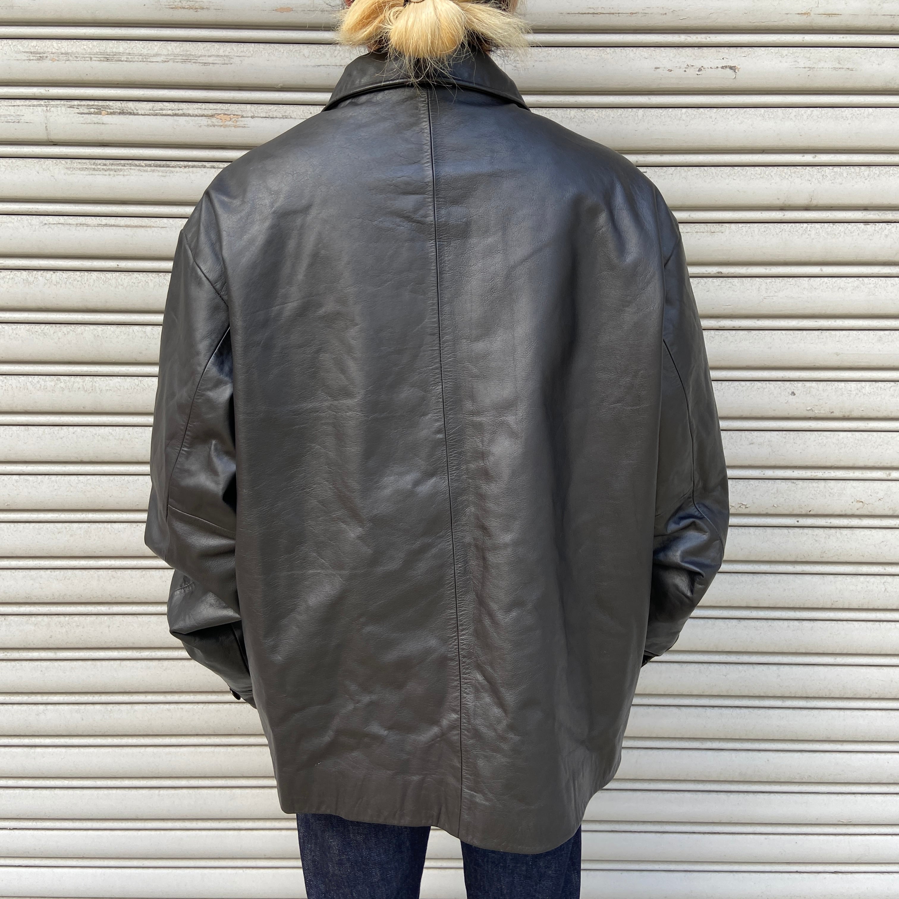 90s GAP オールドギャップ レザージャケット スポーツジャケット 黒 XL