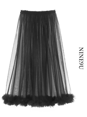 tulle see-through a-line long-skirt 3color【NINE6585】
