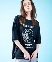 バンドロゴソフトプリントルーズTシャツ (BLACK)　CQ-46093