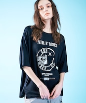 バンドロゴソフトプリントルーズTシャツ (BLACK) CQ-46093