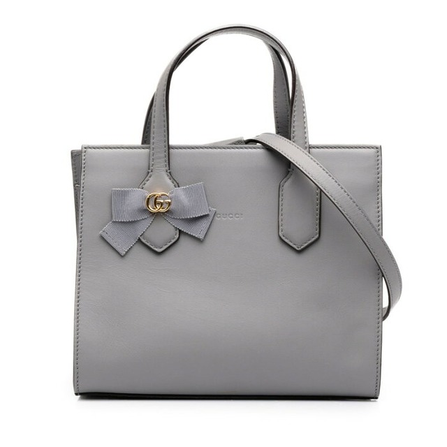 グッチ GGリボン ハンドバッグ ショルダーバッグ 2WAY 443089 グレー レザー レディース GUCCI 中古