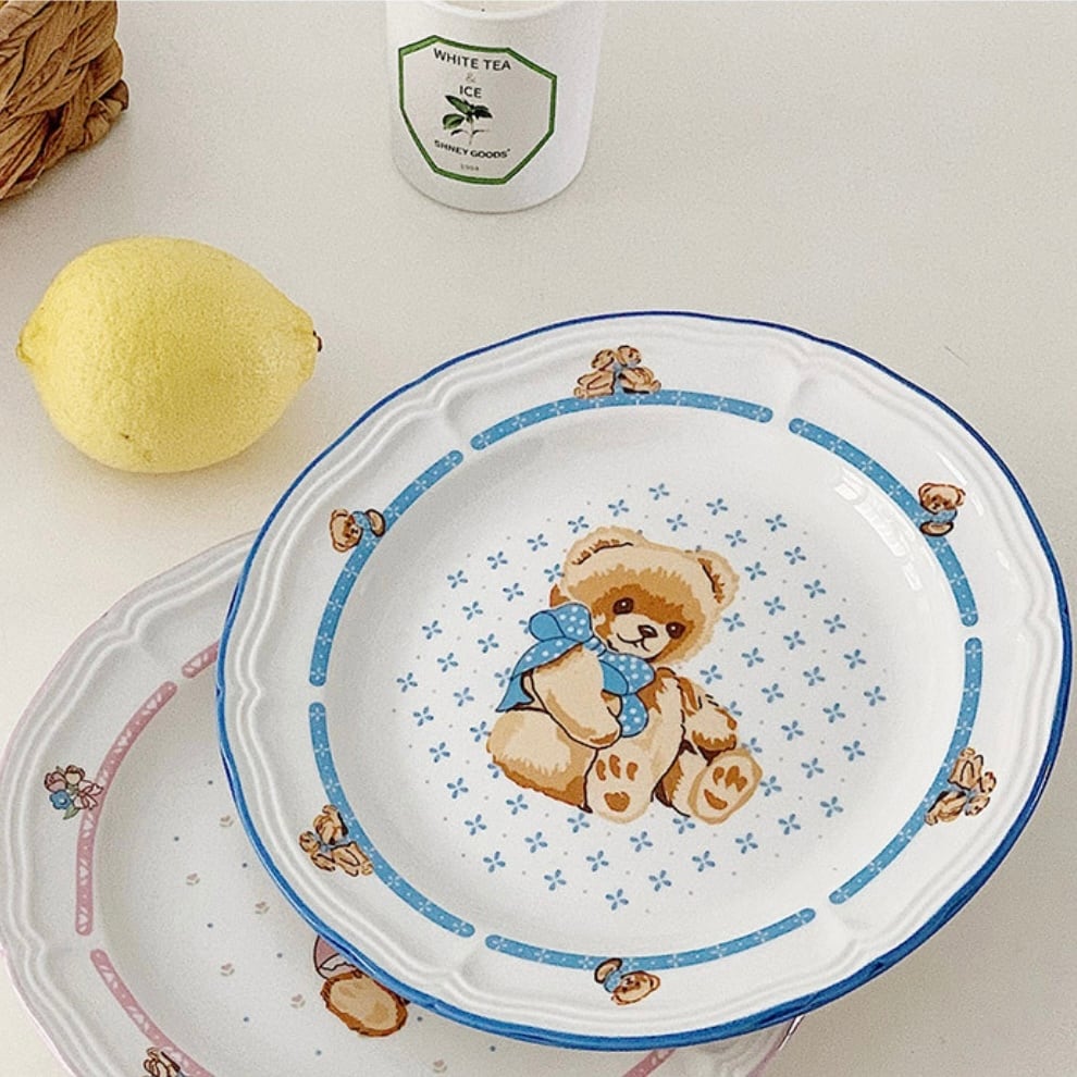 即発】retro teddy bear plate / レトロ テディーベア プレート お皿