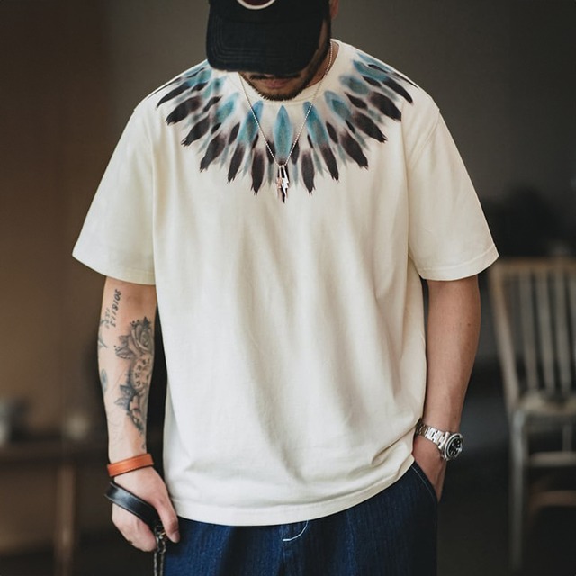 American Retro Indian Feather Graphic T-Shirt 00564