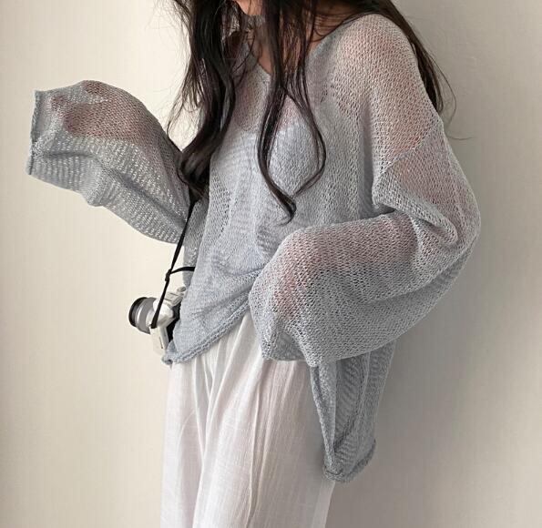 夏新作 トップス 透かし 薄手 ニットウェア レディース ゆったり 日焼け止め