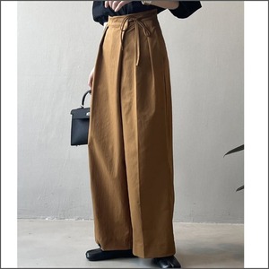 asymmetry ribbon belt wide pants m0487