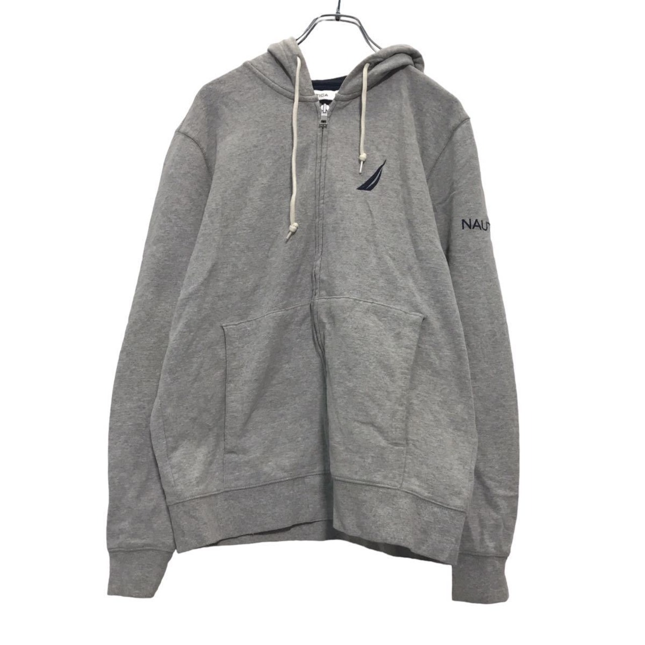 NAUTICA ジップアップ ロゴ スウェット パーカー S ネイビー グレー 