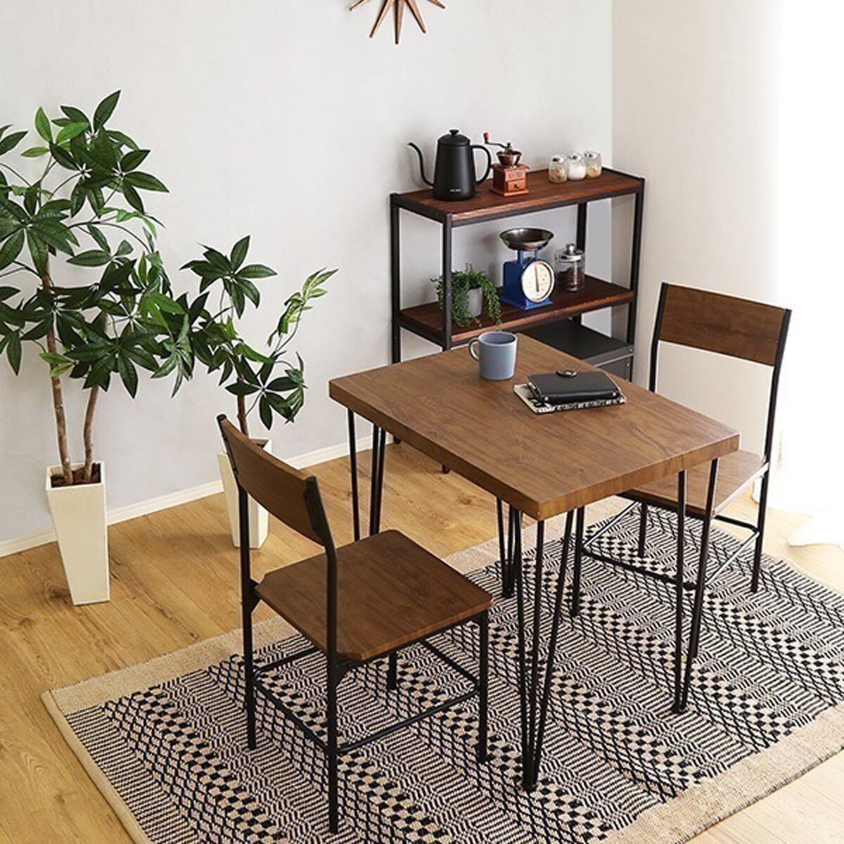 インテリア 背もたれダイニングテーブルセット テーブル チェア ヴィンテージ調 2人掛け スチール脚