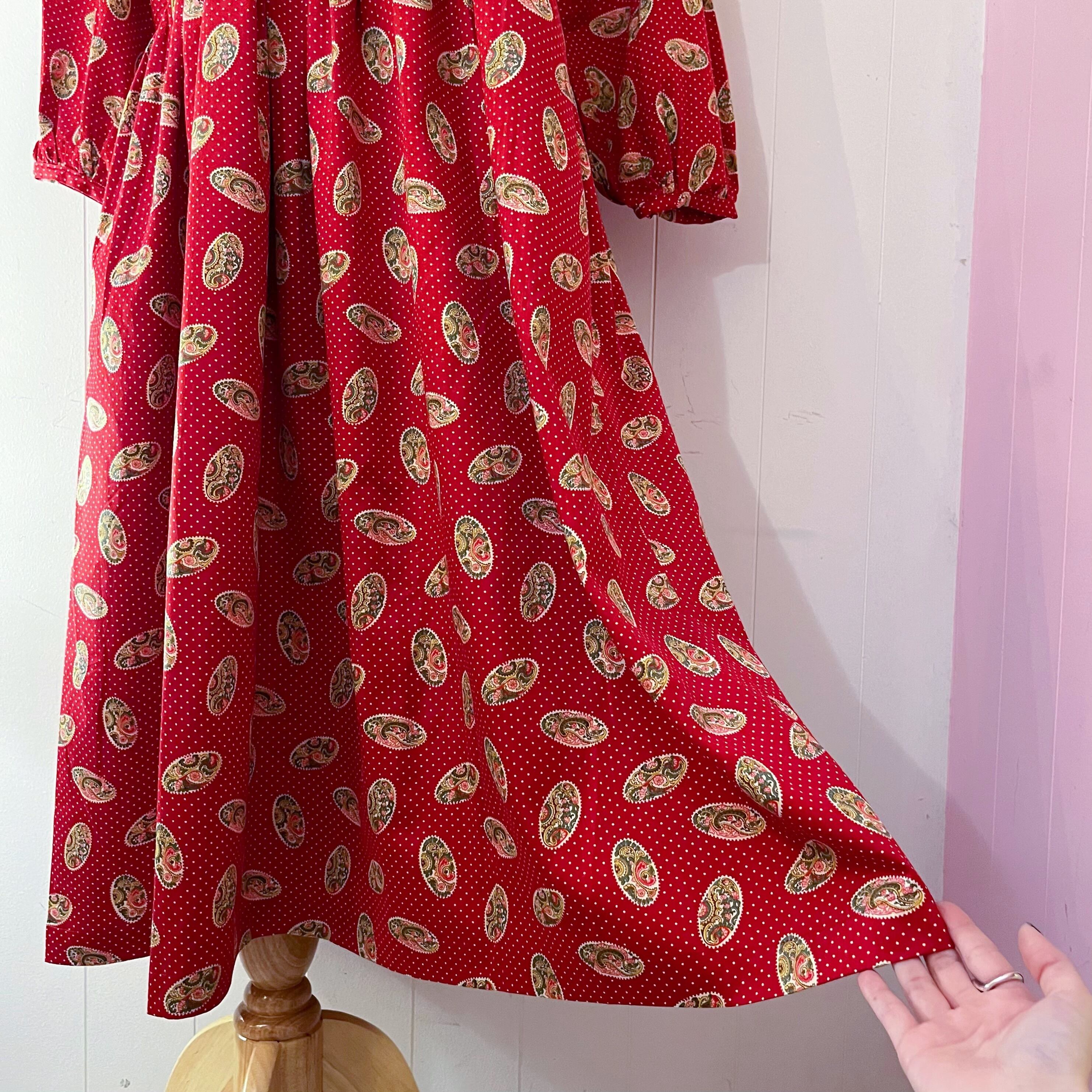 red paisley dot back button one-piece