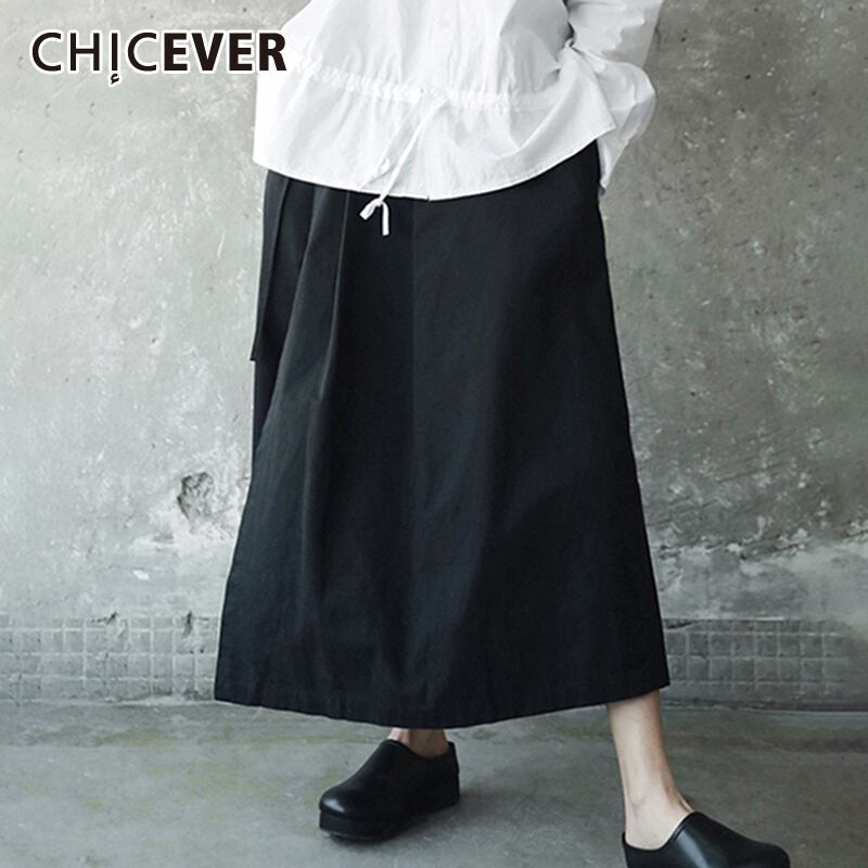 CHICEVERパッチワークパンツレディースレースアップウエストロングワイドレッグブラックパンツ秋ラージサイズ2020 大きめサイズ オータム 秋物 ワイドパンツ 6base585427848933