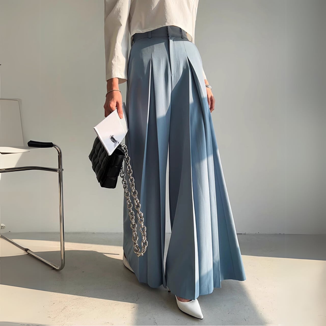 プリーツワイドスラックスパンツ 00561