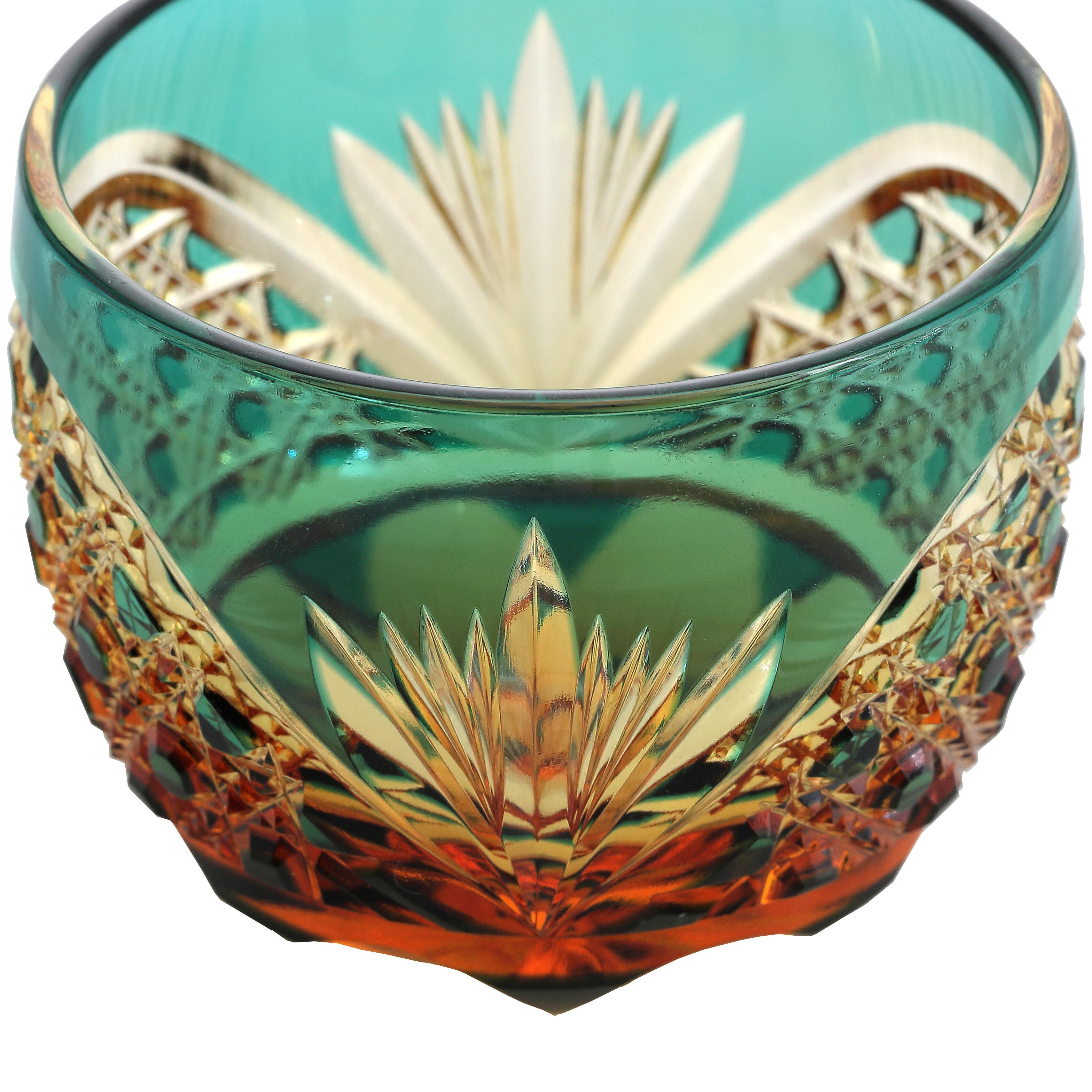 人気商品 No.1 江戸切子 クリスタルガラスぐい呑（琥珀色緑） | 江戸