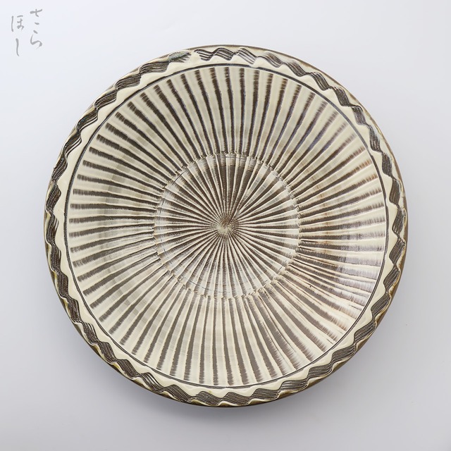 小鹿田焼 小袋窯 尺1寸皿 打ち刷毛目/櫛描き 白 直径約35cm 陶器 和食器 民藝