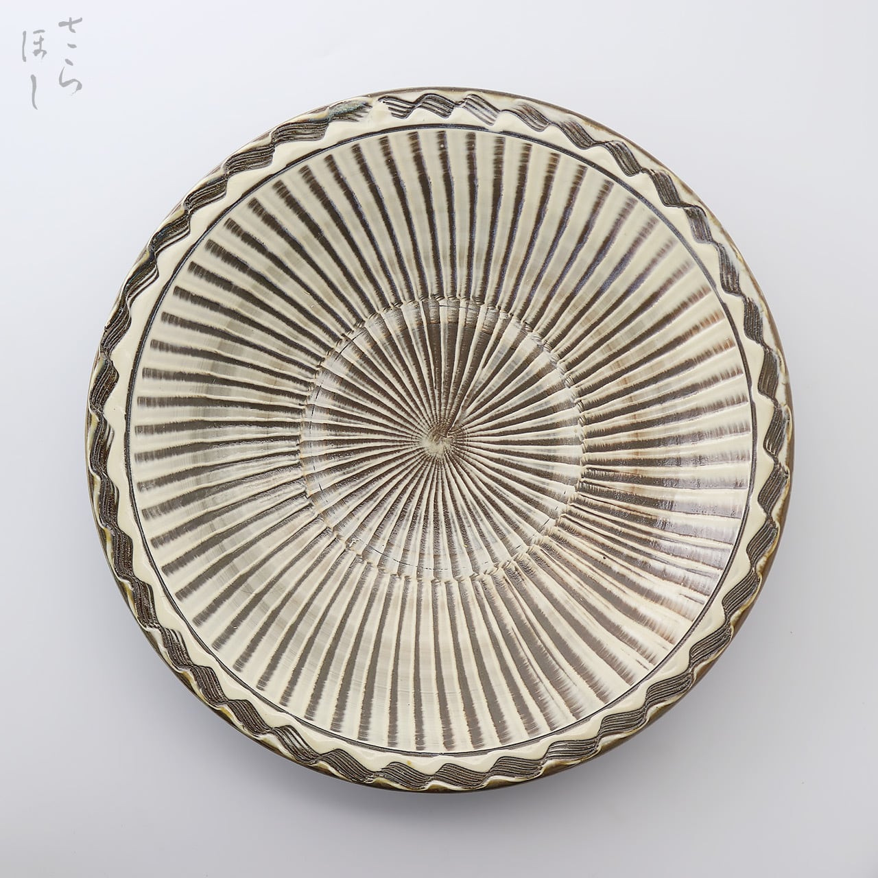 小鹿田焼 小袋窯 尺1寸皿 打ち刷毛目/櫛描き 白 直径約35cm 陶器 和食器 民藝