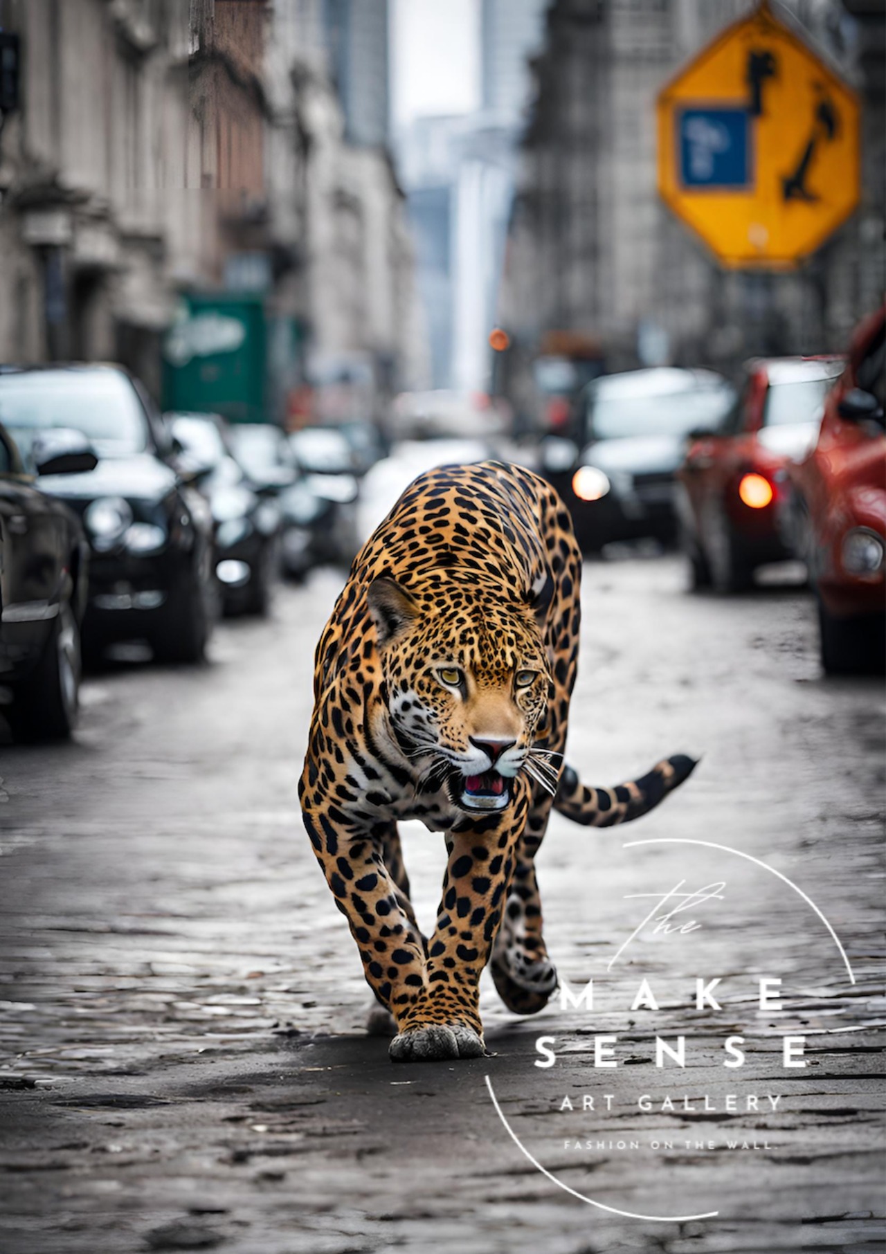 Jaguar Trip|都会を旅するジャガーの非現実アートポスター|モダン空間を個性的に彩る一枚||A4ポスター