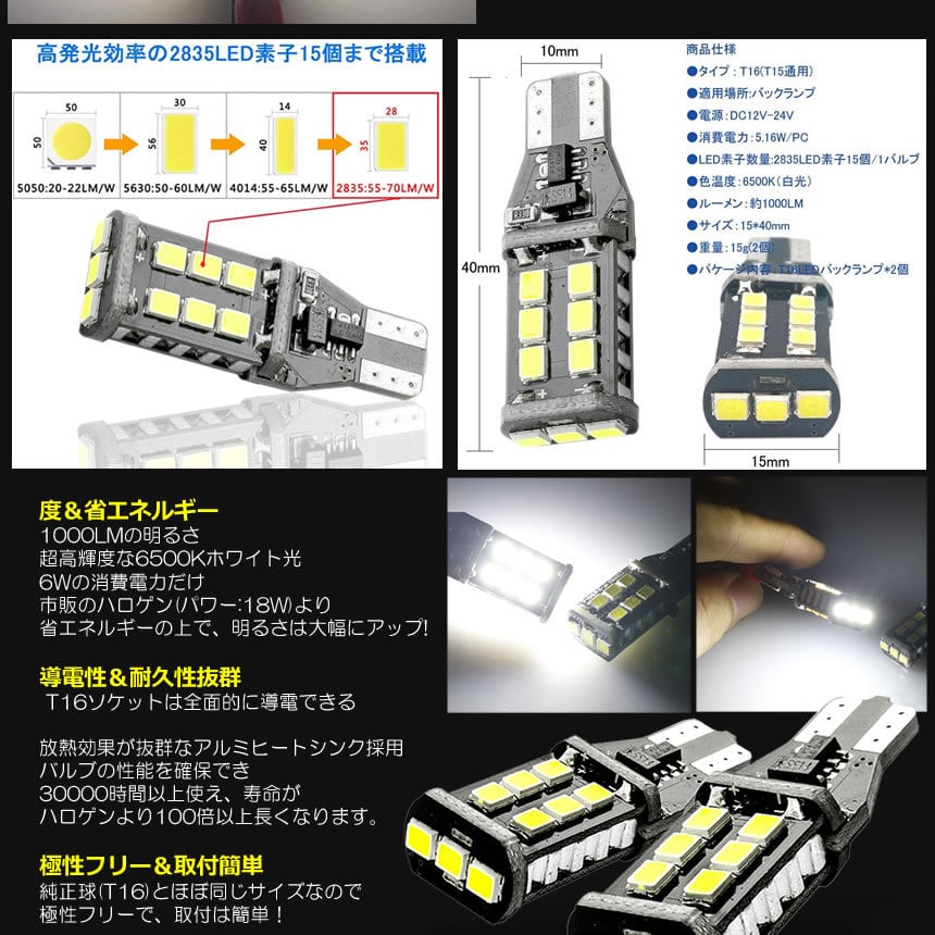 LED ライト 車 T6 T10 爆光 4個セット 簡単装着 バックランプ