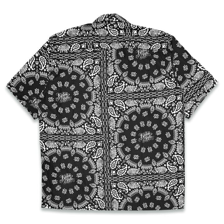 KUSTOMSTYLE -NORM BANDANA- OPEN COLLAR S/S SHIRTS (BLACK