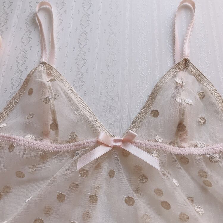 Champagne Dot Tulle Lingerie Set