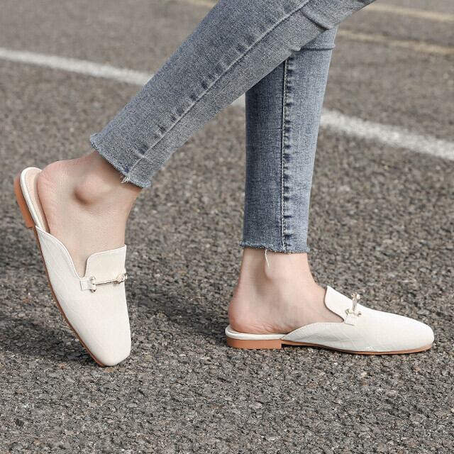 サンダル スリッポン レディース シューズ ローファー風 ペタンコサンダル ローヒール シンプル 上品 お出かけ おしゃれ アプリコット サイズ展開豊富 22cm/22.5cm/23cm/23.5cm/24cm/24.5cm/25cm/25.5cm