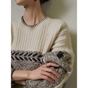 レトロステッチ クルーネック ニットセーター W01341