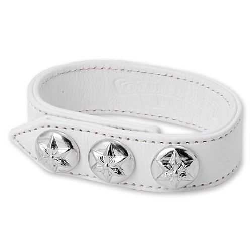 【CHROME HEARTS　クロムハーツ　Bracelet　ブレスレット】3ボタン2スナップレザーブレスレットw/スターボタン/ホワイト【送料無料】