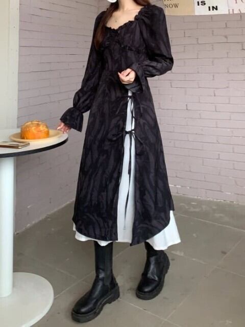 ガーリークラッシック クラシカル 高級感 フレンチレトロ ワンピース ブラック ドレス モード 大きいサイズ 韓国 Ch2908 可愛い大きいサイズ韓国レディースファッション通販 Chulachula チュラチュラ