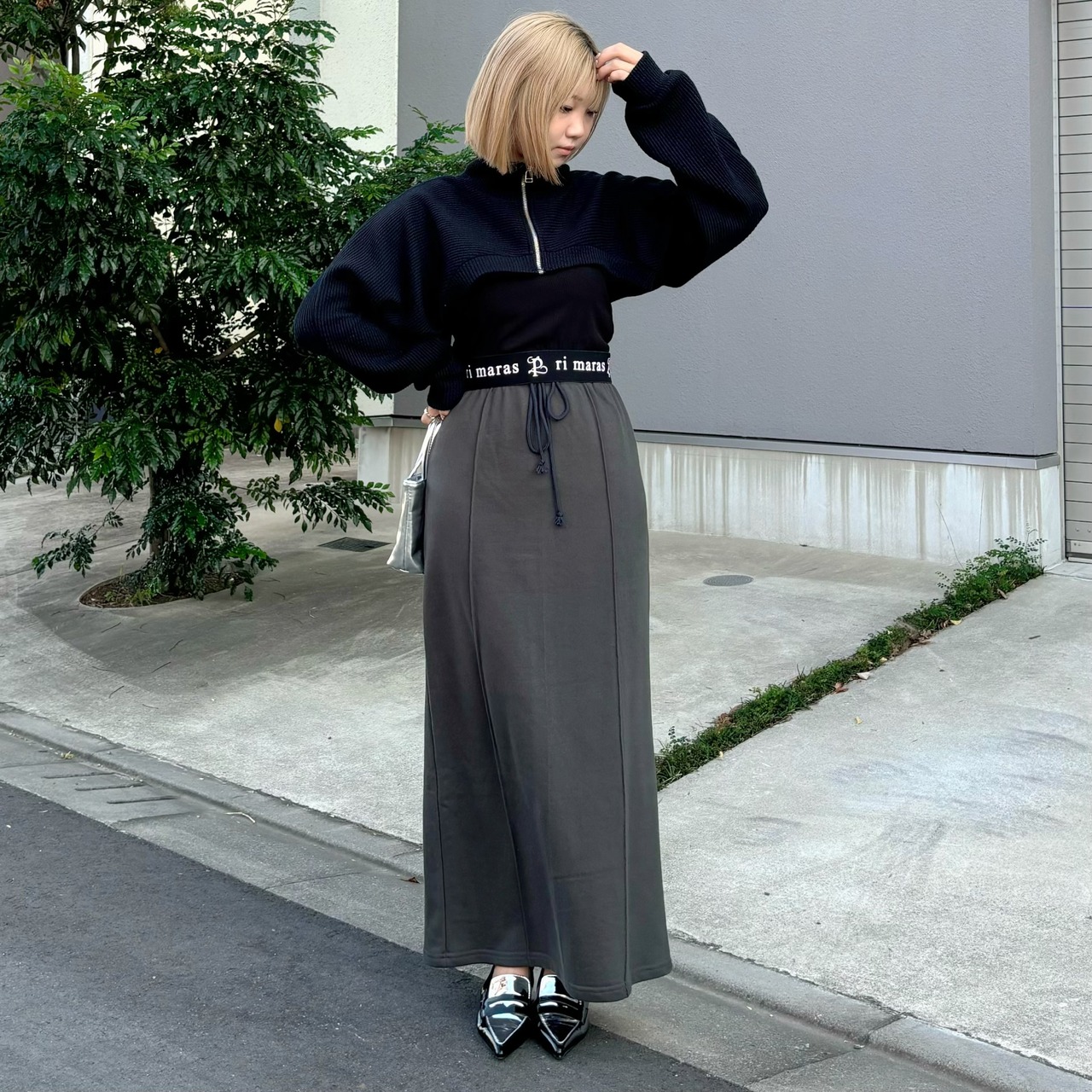 zipup fleece layer tops／black