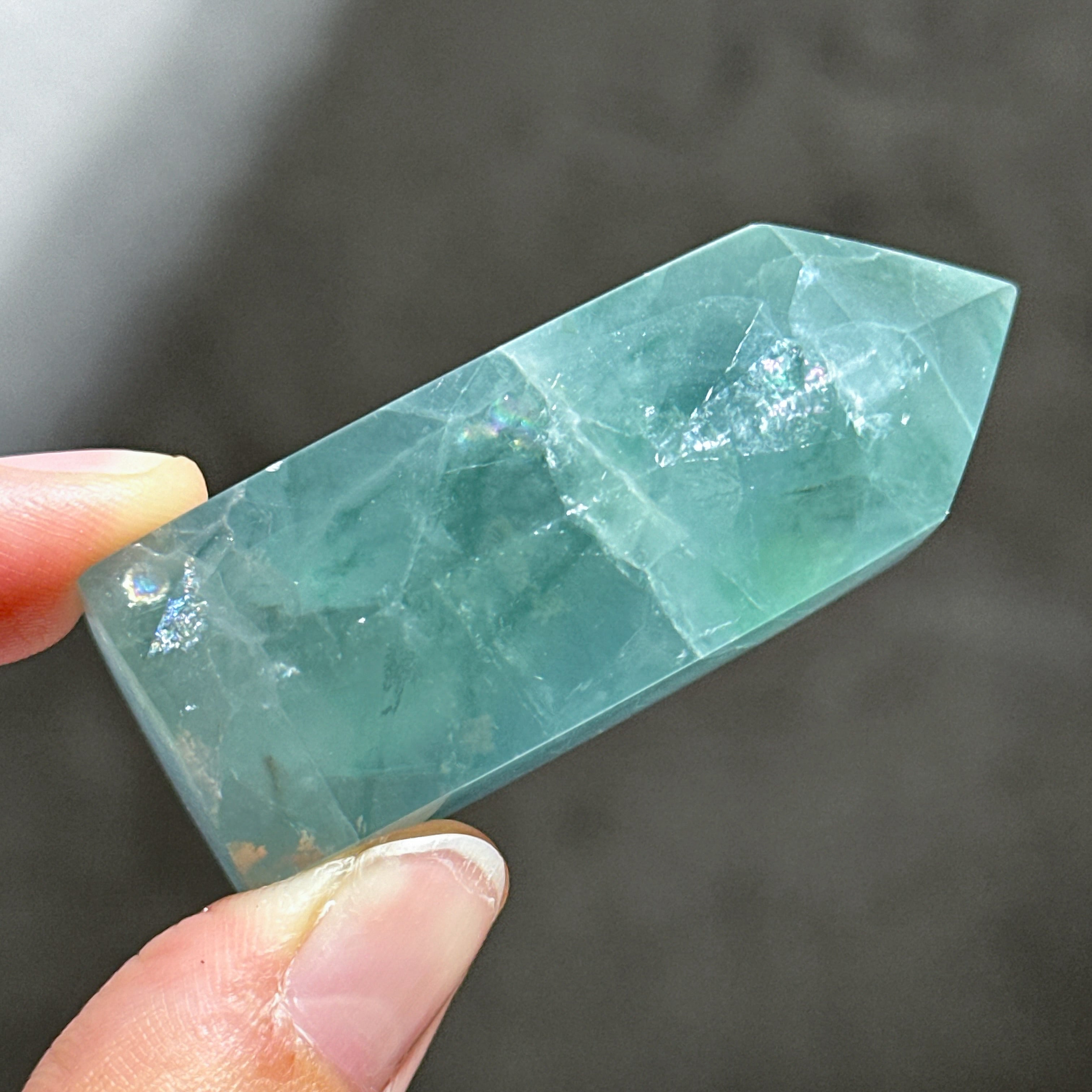 天然石 ブルーグリーンフローライトタワー② ブルー、グリーンフローライト タワー型15◇ Rainbow Fluorite