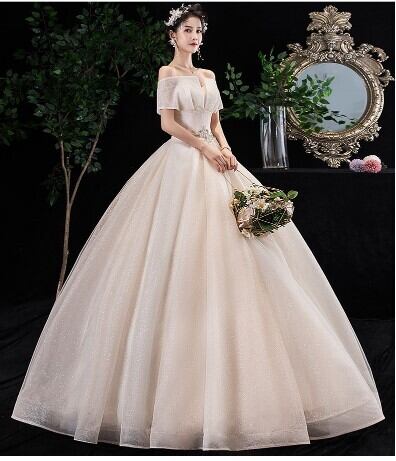 美品！ ウエディングドレス シャンパン色 キラキラチュール ロング