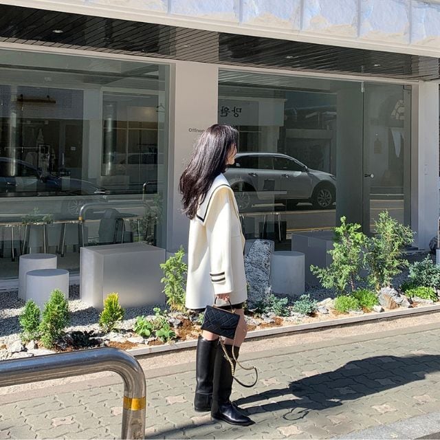 【予約販売】ガウンコート レディース アウター ダブルブレス ラージポケット長袖 大きな襟 かわいい S/M/L