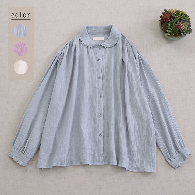 ナチュラルレースコットンロングスリーブブラウス W1531