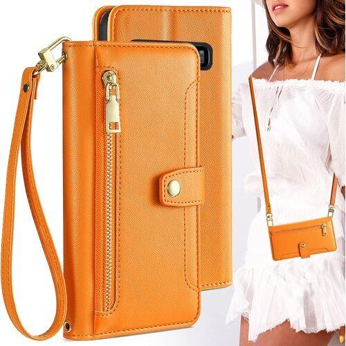 Galaxy S10 ケース 手帳型 ポシェット ショ ス SC 03L ケース ギャラクシーS10 携帯ケース ギャラクシー S10ケース ギャラクシー S 10 ぎゃらくしー S 10 手帳型 適用 case BonwFzin ストラップホール付き カード収納 バッグ マグネット スナップ 肩がけ 首掛け 斜め掛け カードケース ファスナー 耐衝撃 ストラップ付き カバー スタンド カード カード入れ スマホケース オレンジ 1956