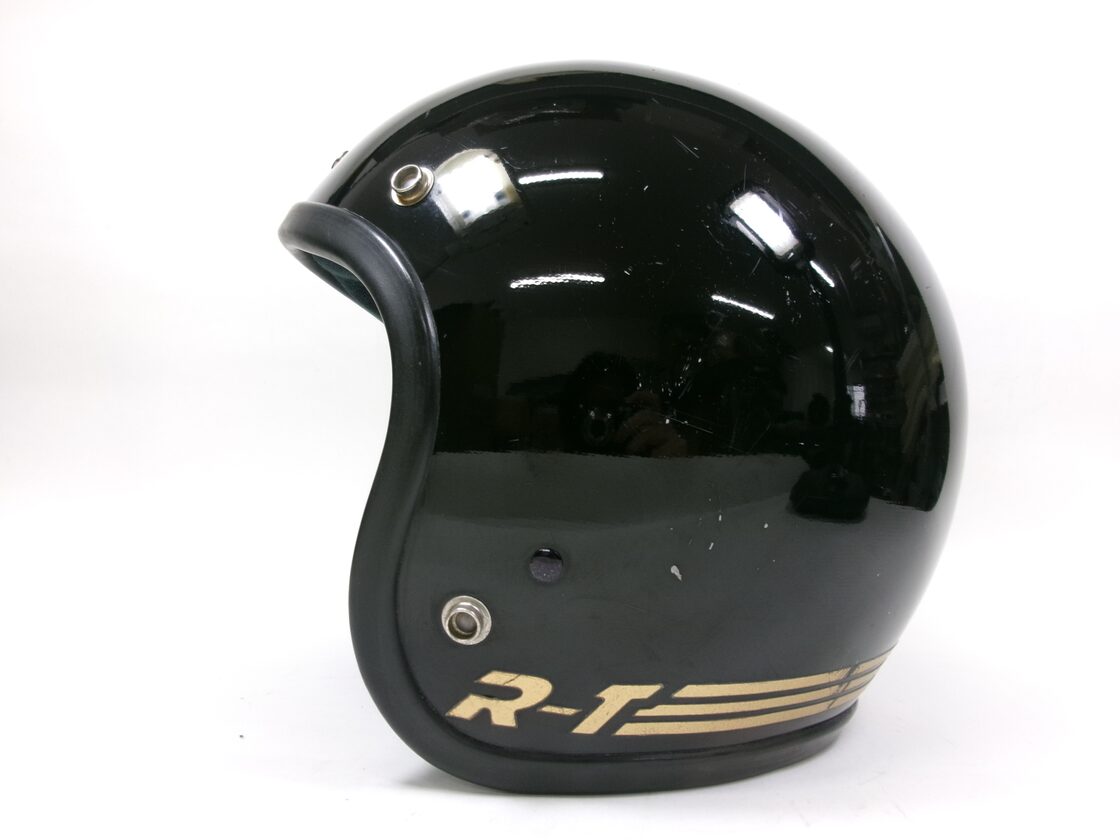 Sシェル！80s BELL R-T ジェットヘルメット 黒x金 6 7/8 目深加工済み  