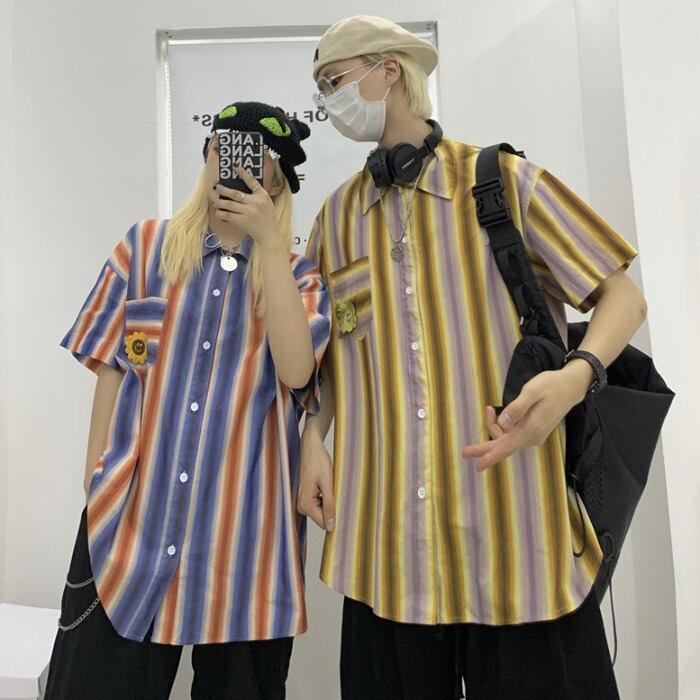 サマールーズシャツ レディーススタンダードストライプカジュアル レトロ 夏物 ケッペル70741268918