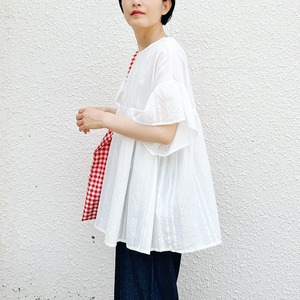 Cotton dobby gather blouse (white)