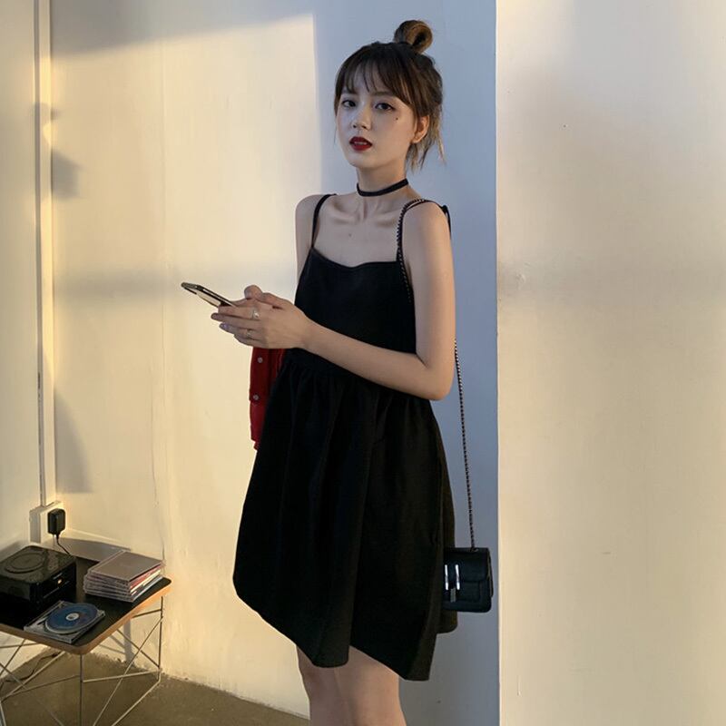 スリムスカート ブラックルーズドレス サマーウェストソリッド カラー 大人ガーリー スウィート キュート カジュアル 夏物 ソリッドカラー 萌量不足6056791086