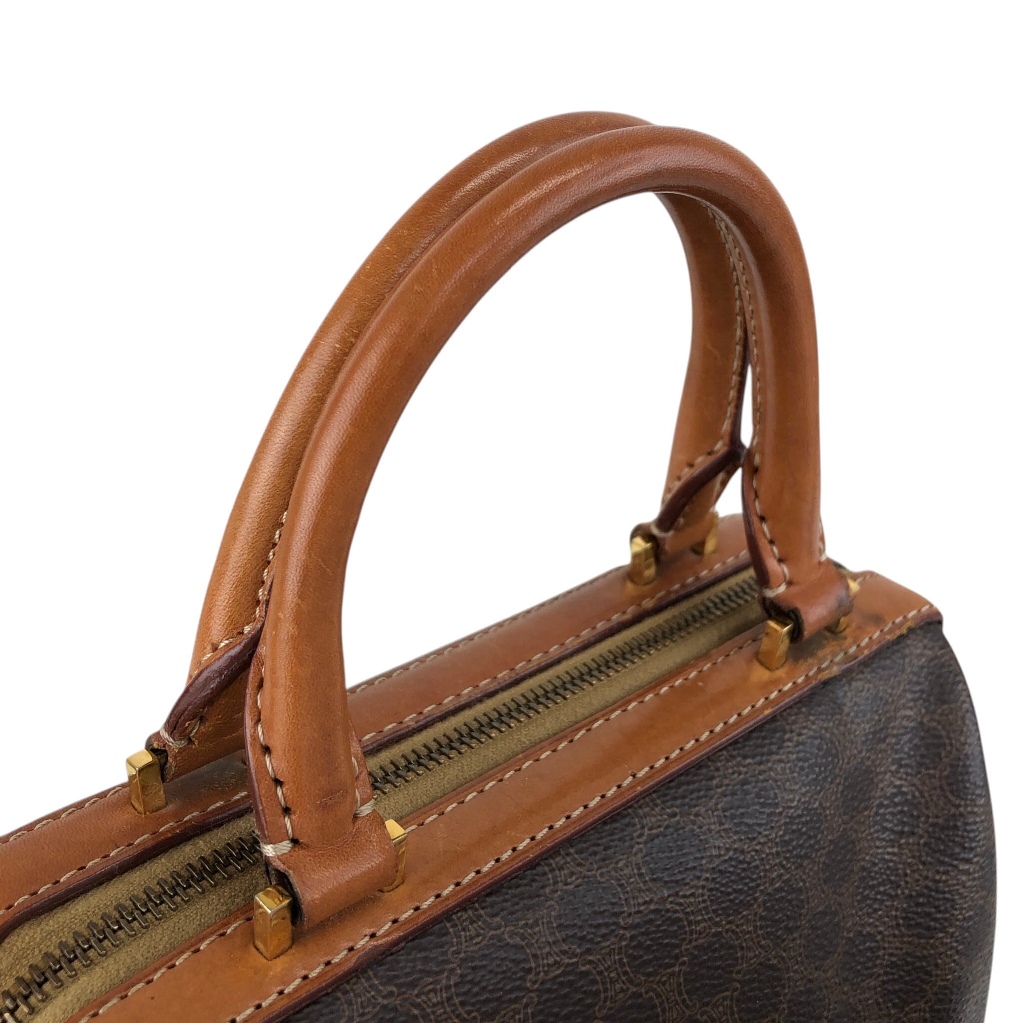 CELINE セリーヌ マカダム ショルダーバッグ ブラウン PVC レザー 2way