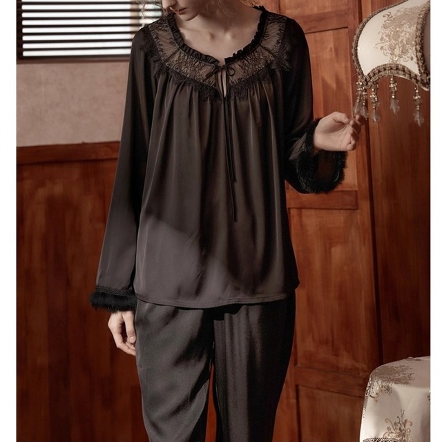 【2COLOR】【S-L】lace neck pullover style pajamas p1562