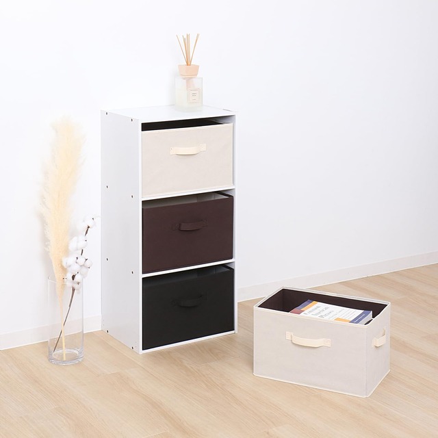 アストロ 収納ボックス 不織布製 2個セット カラーボックスにぴったり ベージュ×ブラウン 容量20L 衣類収納 おもちゃ収納 リビング収納 小物入れ 文書箱 おしゃれ 高見え 606-69