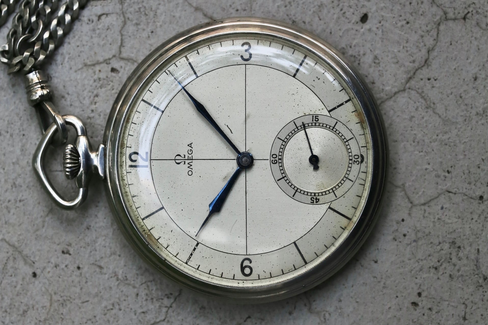 1930年代アンティークオメガ☆ブルースチール&スモセコ手巻時計メンズ