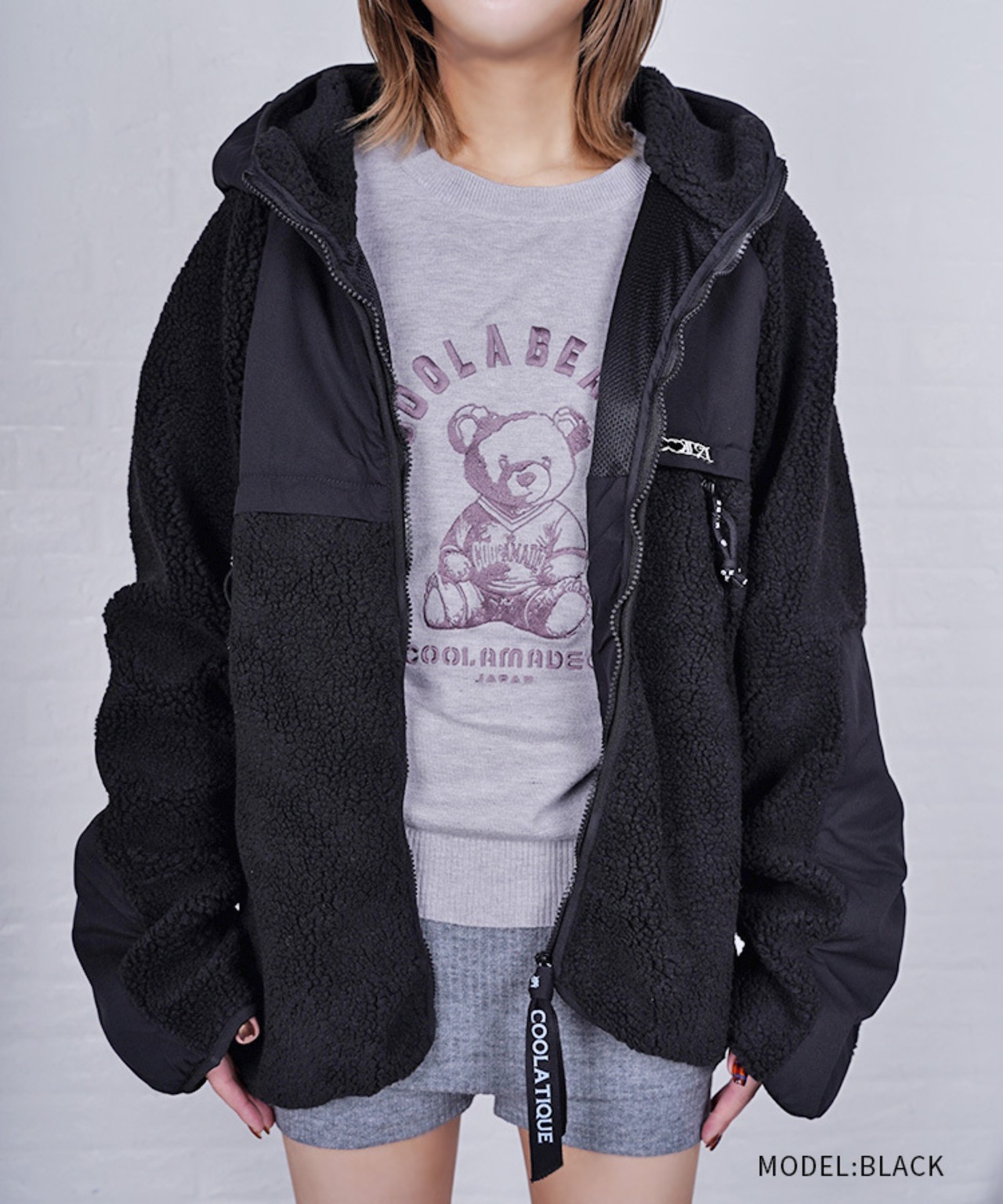 COOLAペイントジップボアフーディー (BLACK) CQ-47139H