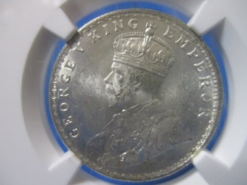 イギリス領インド 1ルピー銀貨☆1918B／ジョージ5世／NGC MS62