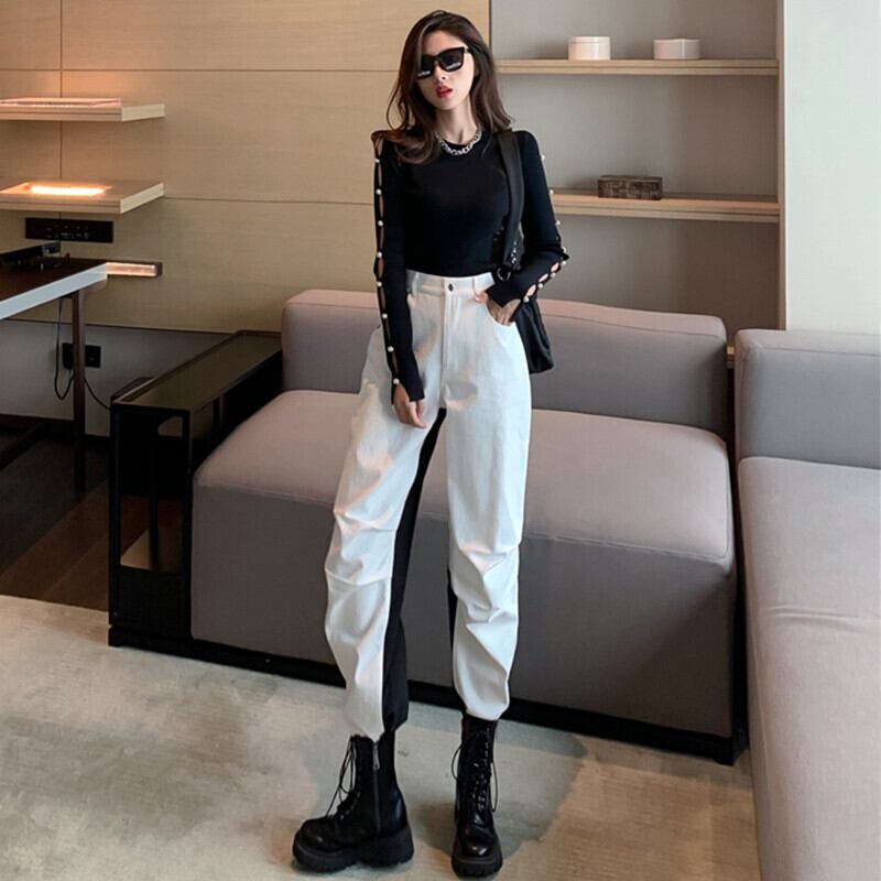 スタイルカラーカジュアルオーバーオール オータムスタンダードハイウェストパンツ ルーズ レトロ 秋物 ガールズファッション93812288855