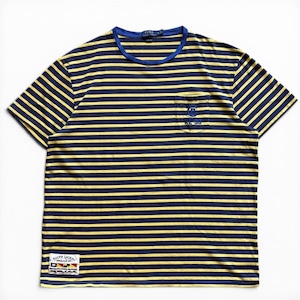 【RL-93】復刻 POLO RALPH LAUREN 半袖Tシャツ Tee ボーダー YELLOW/NAVY メンズ XL クルーネック ロゴ 刺繍 ラルフローレン 90s