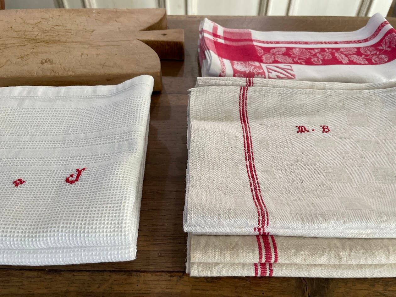 フランス アンティーク トーション クロスステッチ 手刺繡 ワッフル地